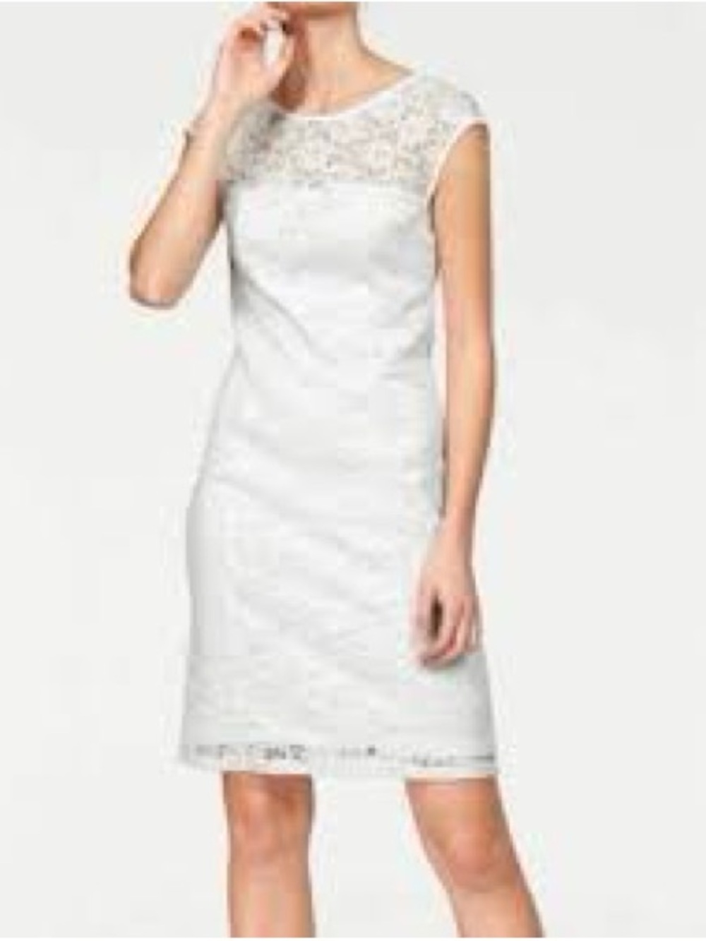 Calvin Klein White Lace Yoke Cap-Sleeve Sheath Dress